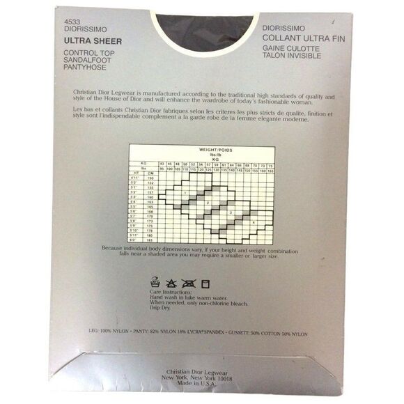 Christian Dior Diorissimo Pantyhose Size 3 Black Control Top Sandalfoot Vtg 80s - Picture 2 of 2